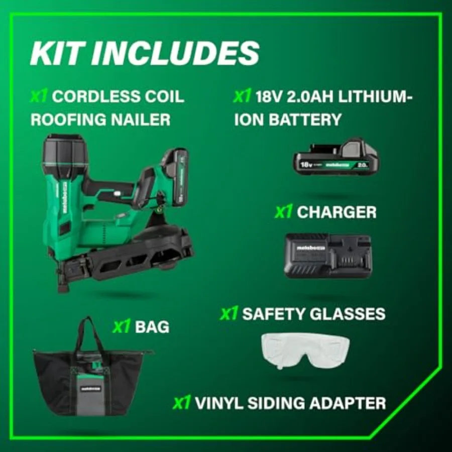 18V MultiVolt Brushless Cordless Coil Roofing Nailer Kit 1-3/4" Coil Roofing Nailer with Power Tool 2.0Ah Lithium Io
