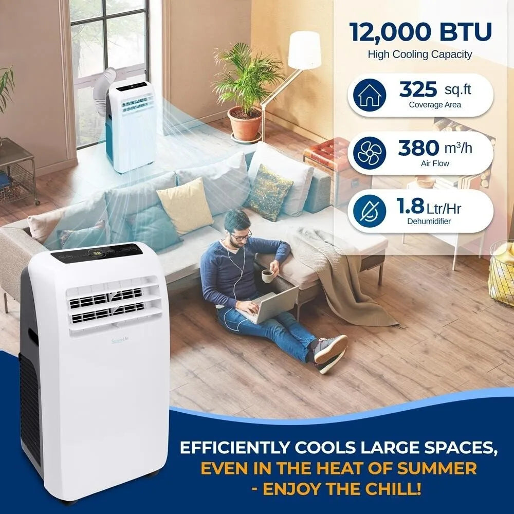 12,000 BTU Portable Air Conditioner Cool & Heat, Dehumidifier A/C Fan + Remote