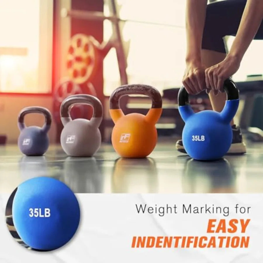 Neoprene Coated Kettlebell Weight Set in Solid Cast Iron for Home Gym Use Black Durable and Non-Slip Surface
