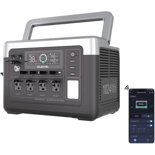 OUKITEL P1000 Plus 1024Wh r Generator with 4 AC Outlets (3600W Peak), 1800W Power Station,1200W ast Charging, APP Control Batter