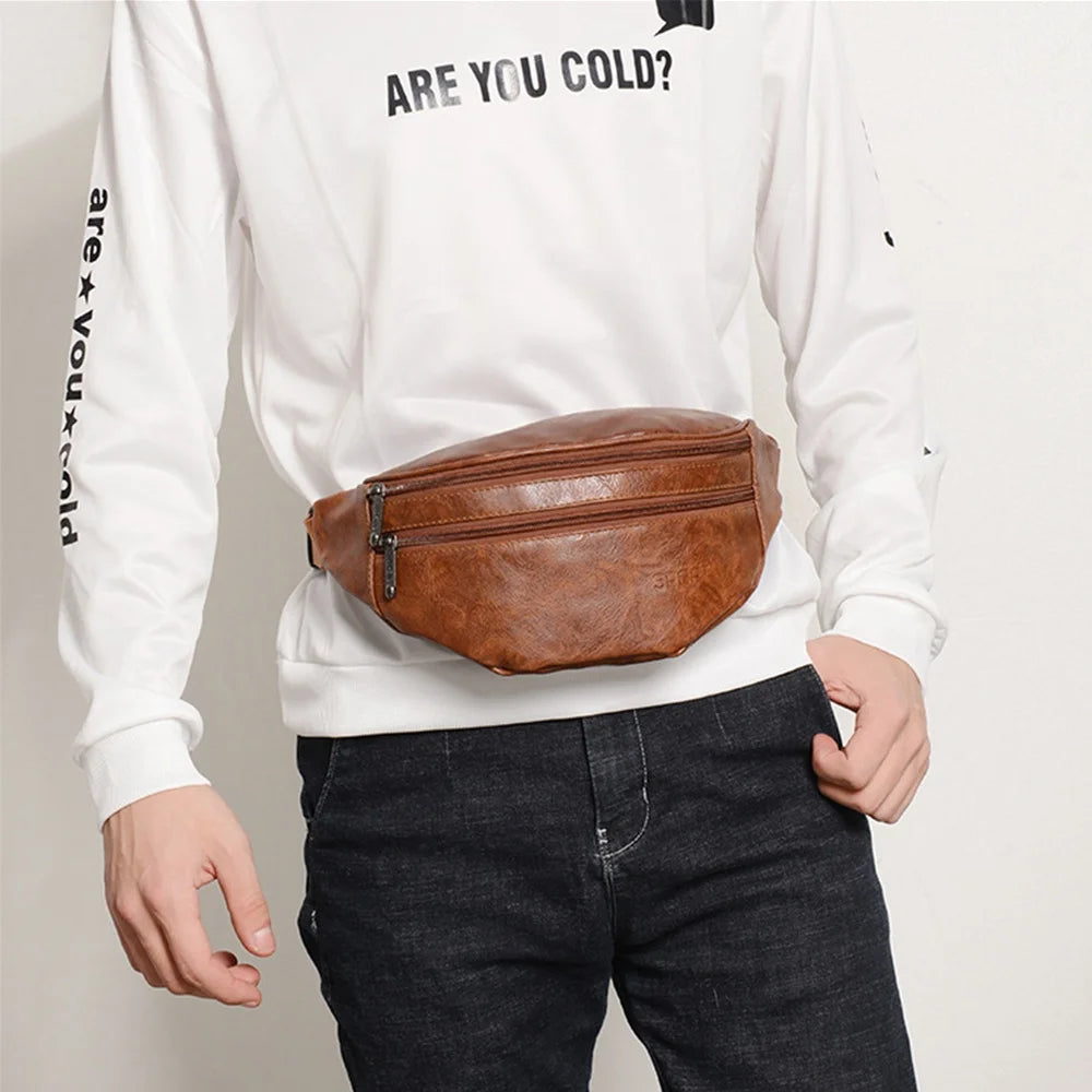 Men's Fanny Pack Fashion Style Men's PU Waist Bags Fanny Pack Travel Belt Purse Shoulder Bags Tote Waist Bag Men's Gift