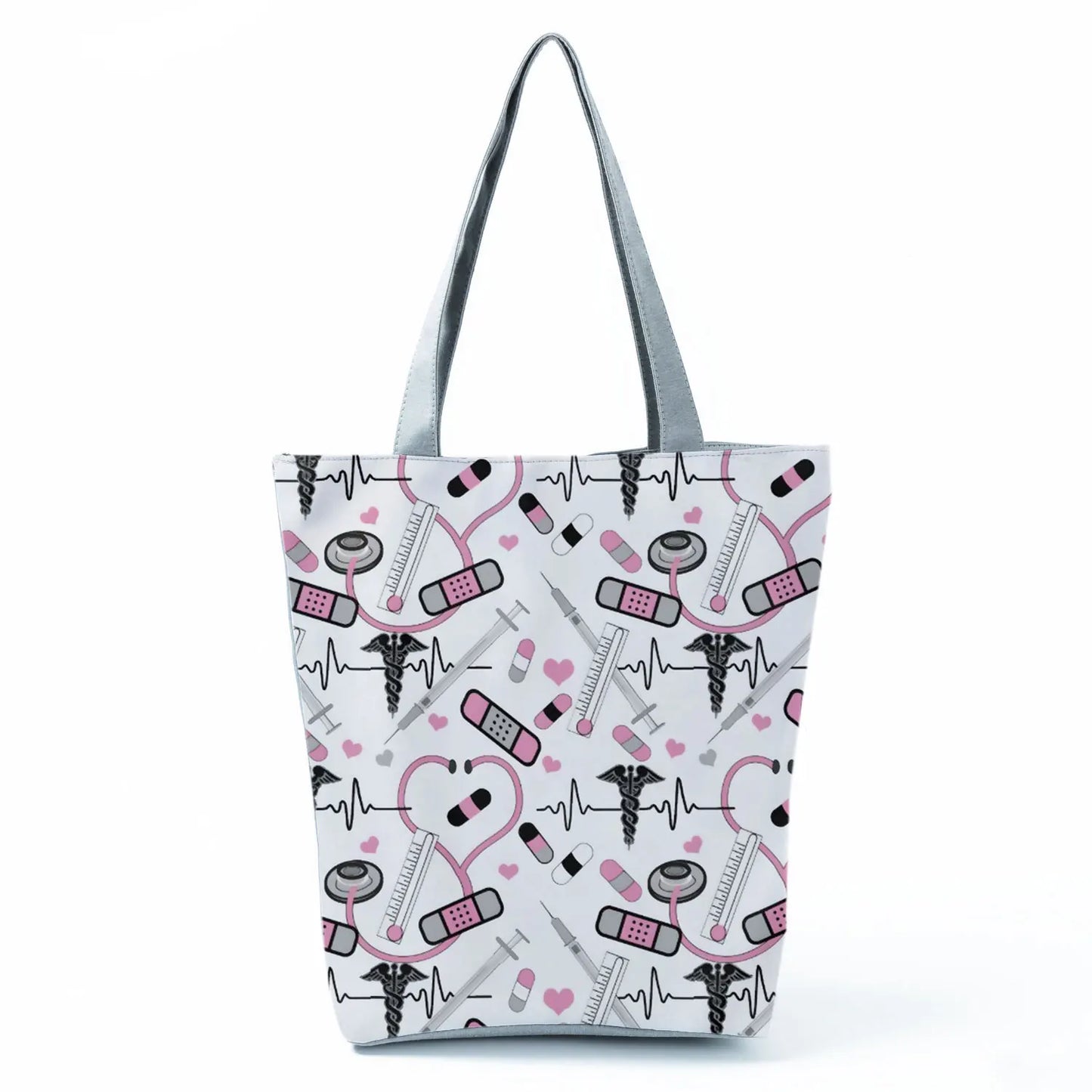 Nurse Printed Handbags Cartoon Fashion Tote High Capacity Eco Friendly Shopping Bag Doctors Portable Bag Women Shoulder Bag